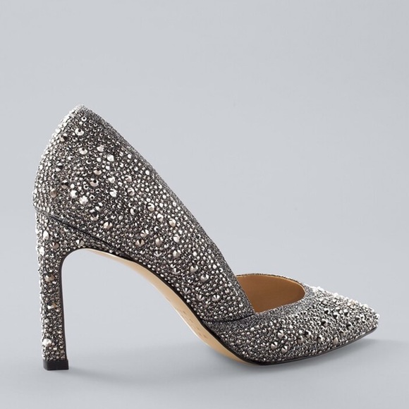 WHBM Hematite-Embellished High Heel Silver Jeweled Pumps - Picture 11 of 16